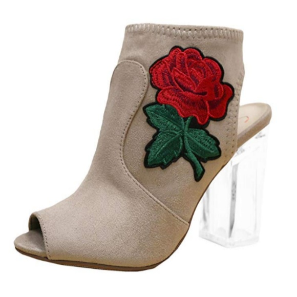 ROXANNE Peep Toe Embroidered Ankle Boots - Picture 2 of 4